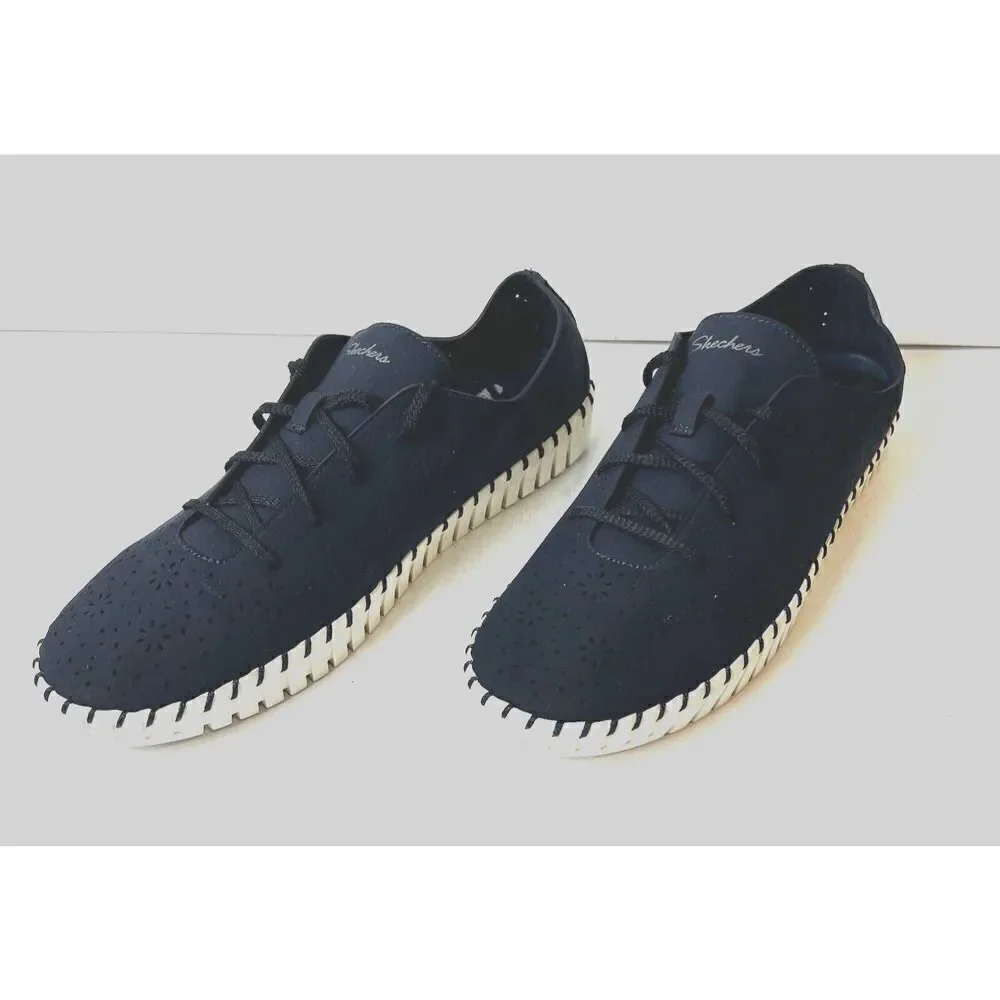 SKECHERS Air Cooled Memory Foam Womens 10 Navy Blue Fabric Lace Up Sneaker Flats